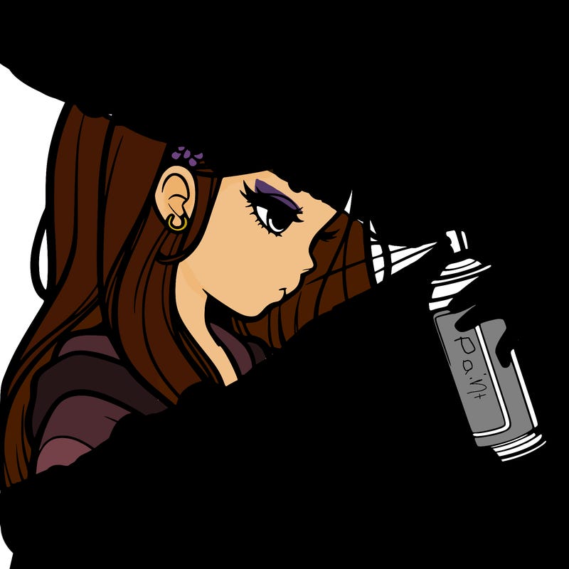 a realistic girl spray painting