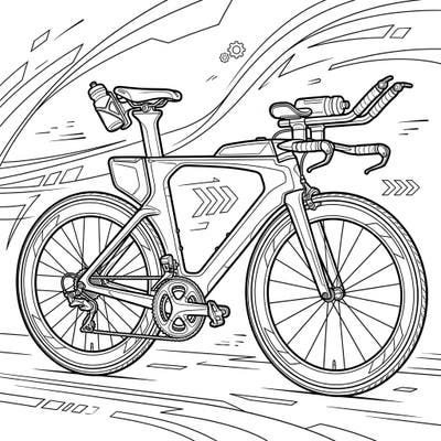 Unleash your inner artist with this dynamic coloring page featuring a high-performance triathlon bike. Perfect for cycling enthusiasts and those who appreciate cutting-edge design, this template captures the essence of speed and efficiency.