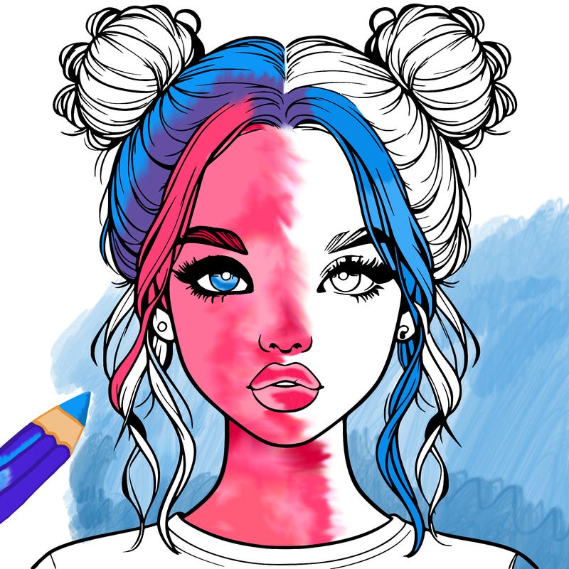 realistic girl with two buns in hair and lips