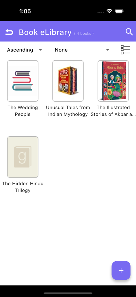 Book eLibrary - Interface de l'application Book eLibrary affichant une collection de livres gérés avec couvertures et titres