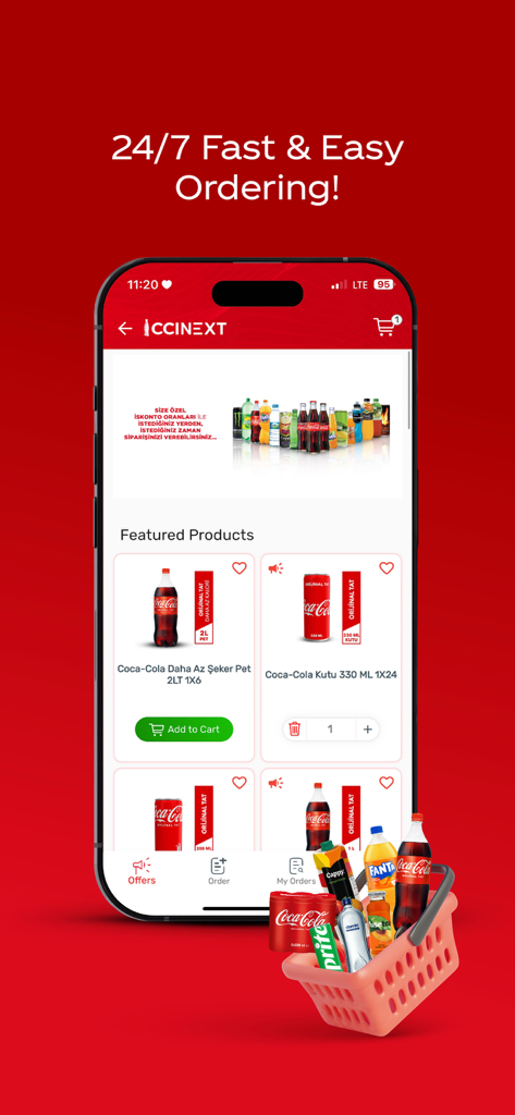 CCINEXT - CCINEXT mobile app interface showing featured Coca-Cola products for fast business ordering