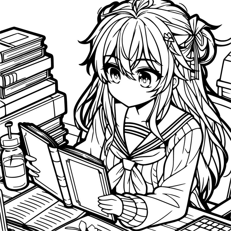 anime girl reading a book