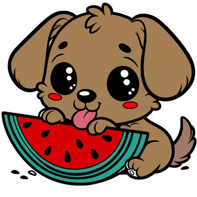 puppy eating watermelon