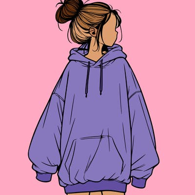 realistic girl with a oversized sweatshirt on and a bun