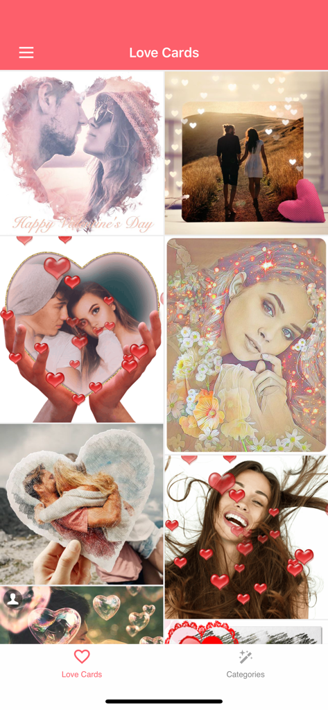 Love Cards + - Una colección de marcos de fotos románticos y plantillas de tarjetas electrónicas en la aplicación Love Cards