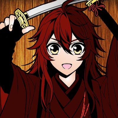 anime boy with long hair and with sword
