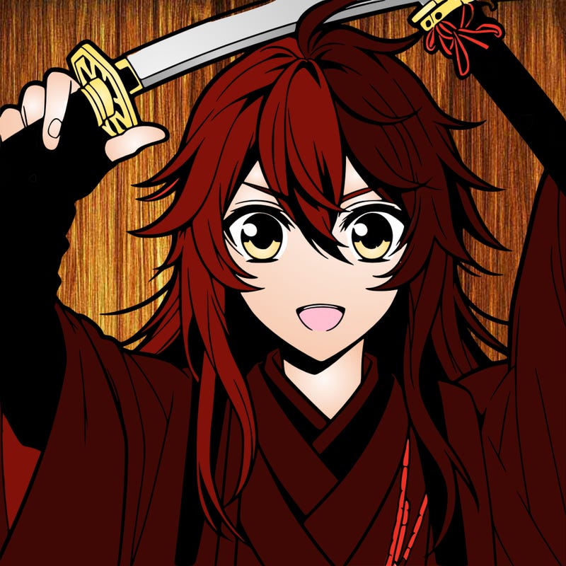 anime boy with long hair and with sword