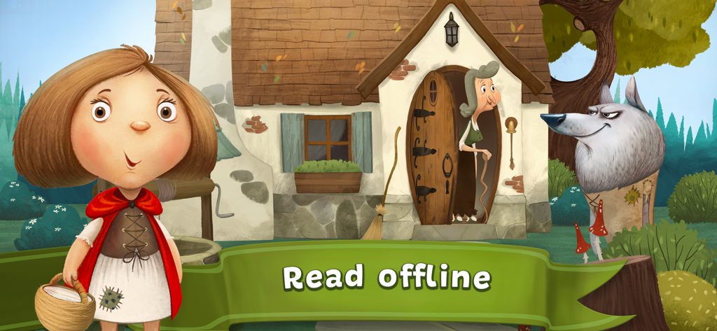 Little Red Riding Hood illustration with a banner that says Read offline