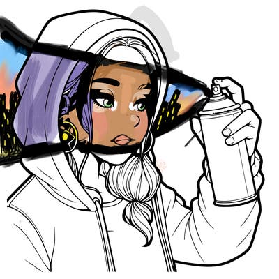a realistic girl, spray painting