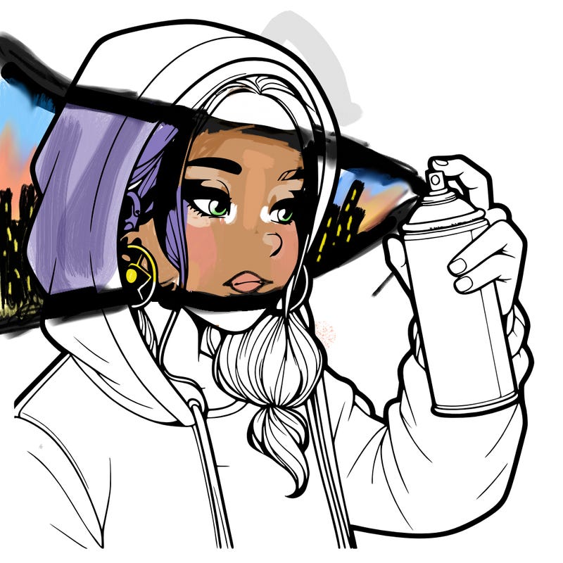 a realistic girl, spray painting