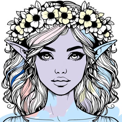 realistic female elf with flower crown