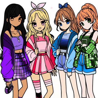 teen manga girls group of 4