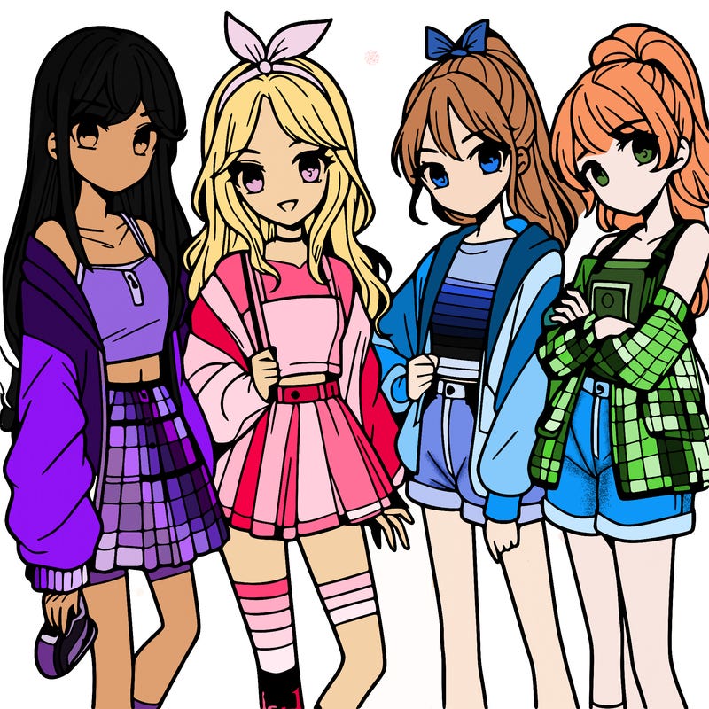 teen manga girls group of 4