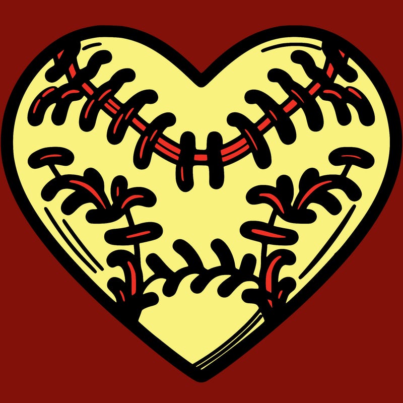 softball in shape of a heart