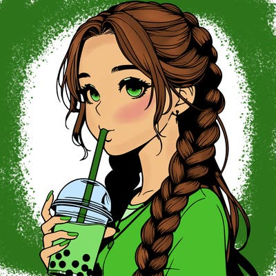realistic girl with braided hair drinking boba