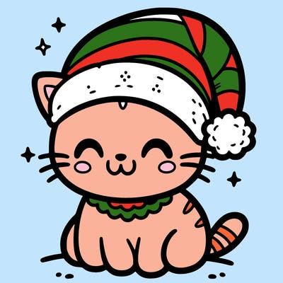 cute little cat with a cute little christmas hat