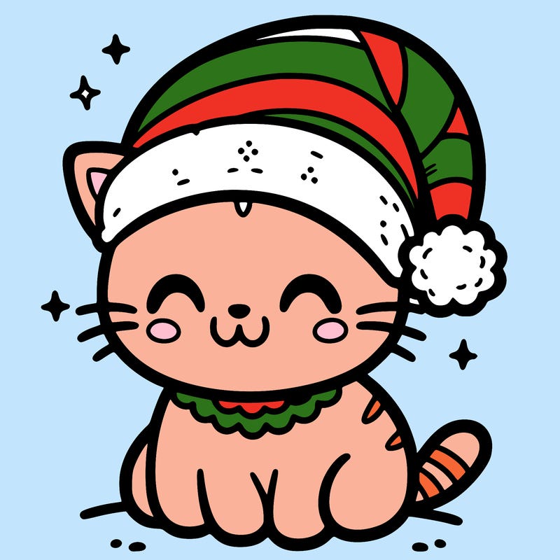 cute little cat with a cute little christmas hat