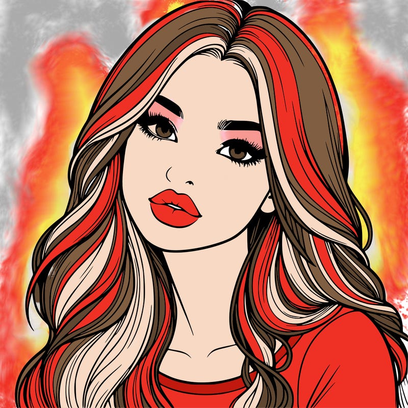 realistic girl with hair on her hair and lips