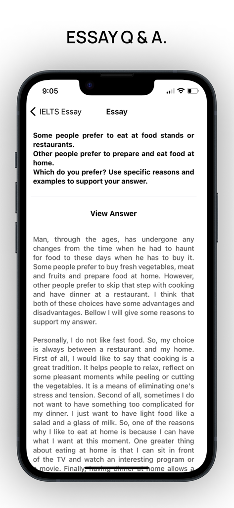 모바일 애플리케이션 내의 IELTS 에세이 샘플 질문 및 답변