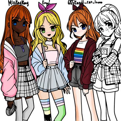 teen manga girls group of 4