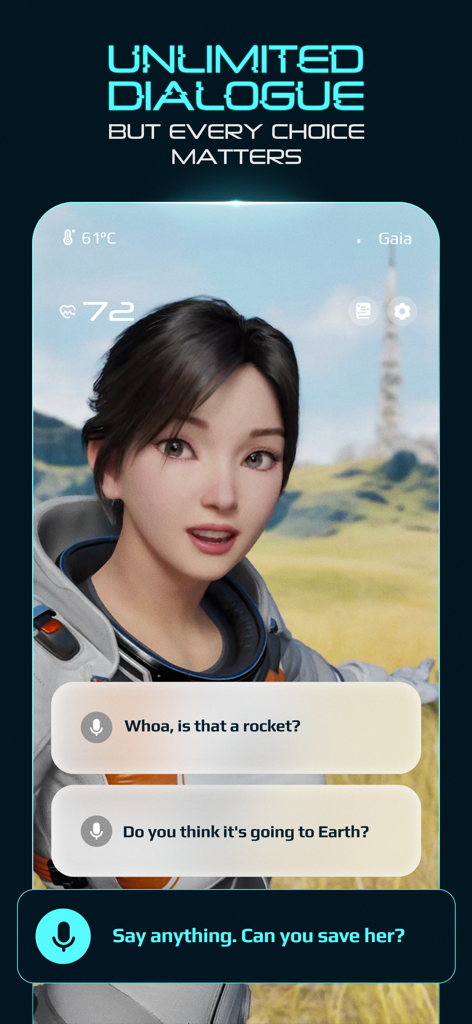 AI dialogue gameplay in Whispers from the Star featuring astronaut Stella
