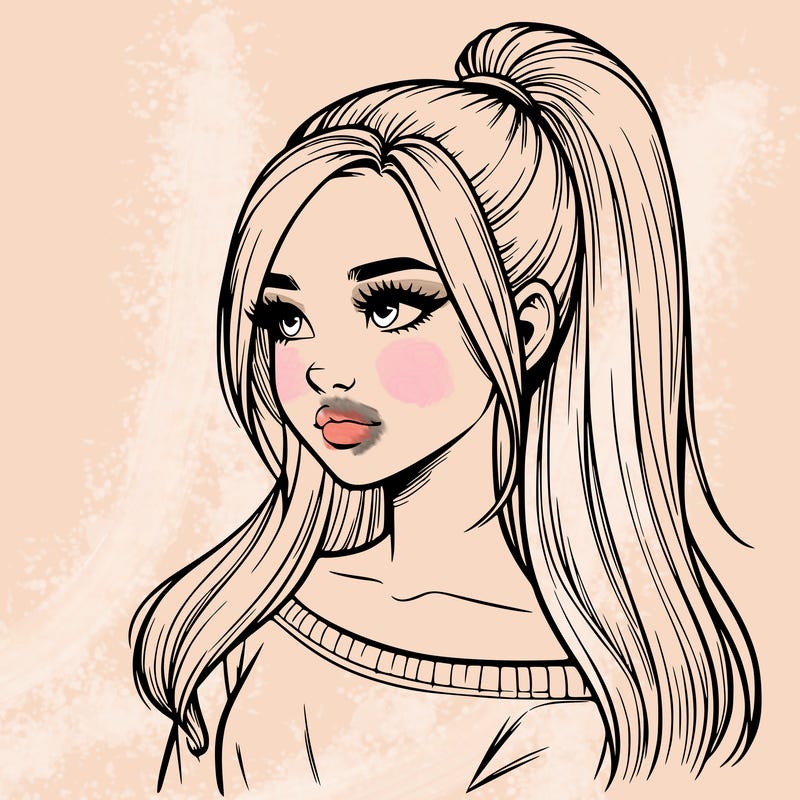 realistic girl with a high ponytail