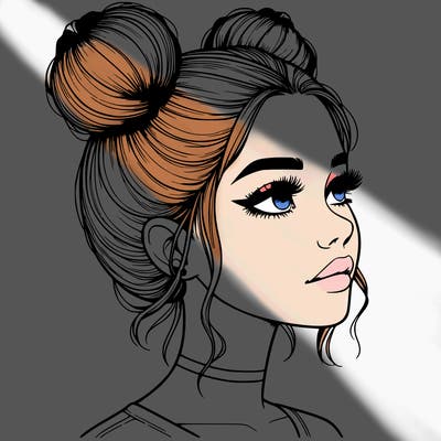 realistic girl with buns on the top of her head