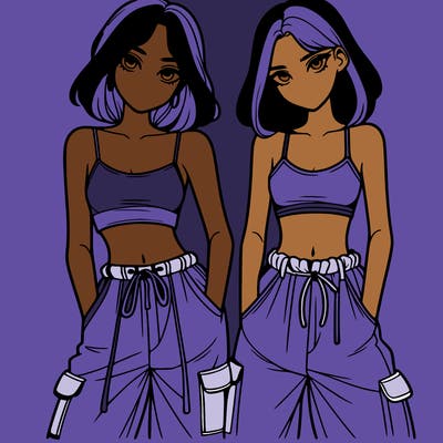 two girls with crop top with baggy pants