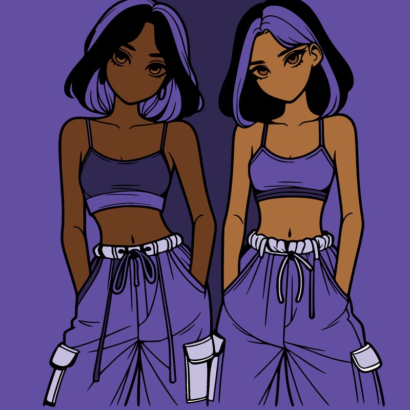two girls with crop top with baggy pants