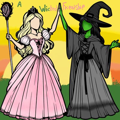 detailed realistic split of a princess and a witch