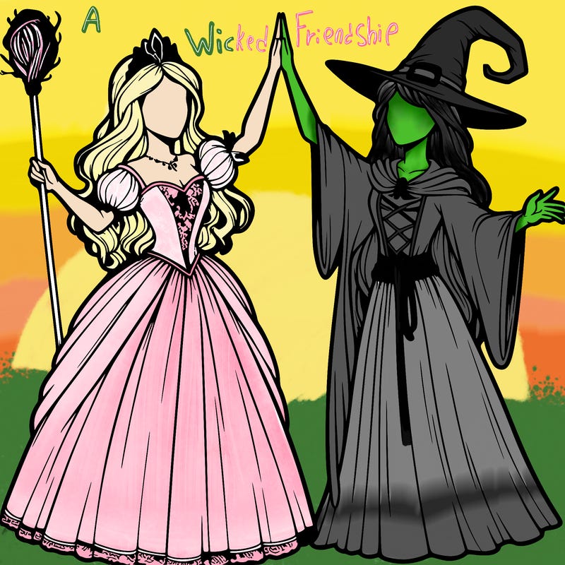 detailed realistic split of a princess and a witch