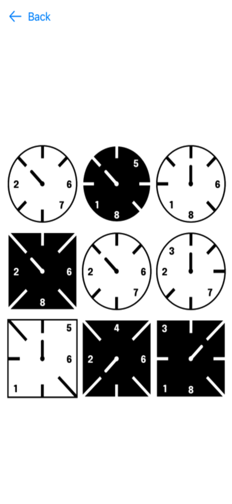 Une grille de 3x3 de cadrans et de formes géométriques utilisée pour les tests d'aptitude de pilote et de vitesse perceptive