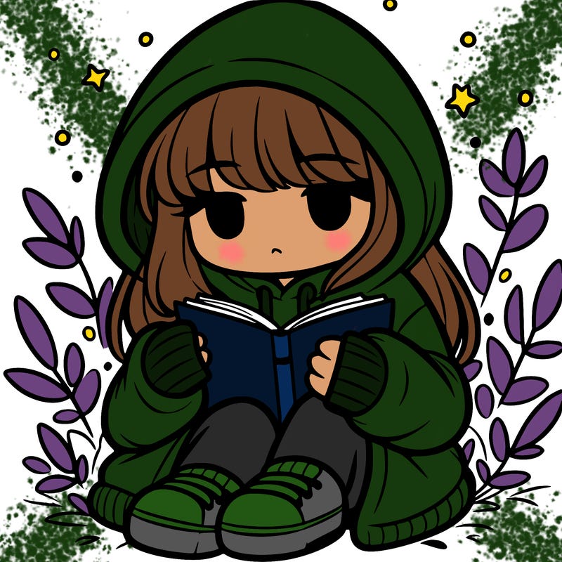 girl in oversized hoodie reading a book