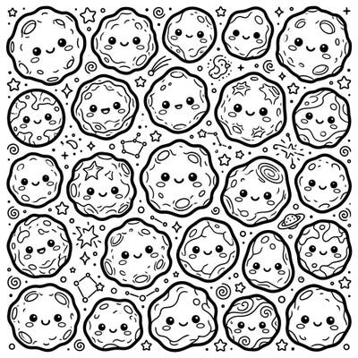 Embark on an intergalactic coloring adventure with these super cute Kawaii Main Belt Asteroids. Each charming asteroid is ready for your creative touch, bringing cosmic joy to your day.