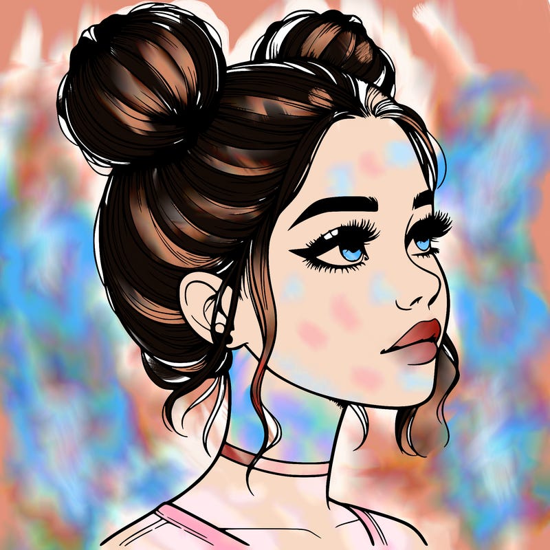 realistic girl with buns on the top of her head