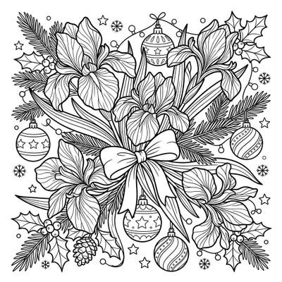 Bring a unique floral touch to your holiday season with this beautiful Louisiana Irises Christmas coloring page. Discover a detailed design combining elegant irises with classic festive decorations, perfect for a relaxing coloring experience.