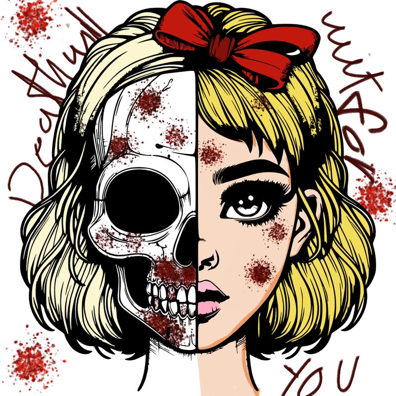 realistic girl with half skull mask