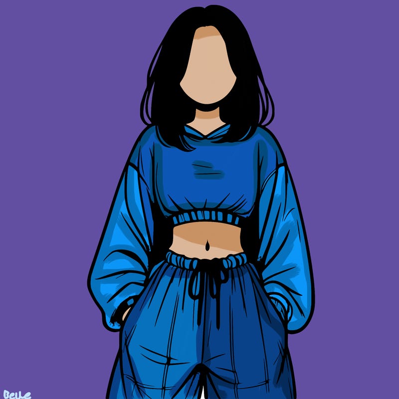 realistic girl faceless with baggy pants and a crop top