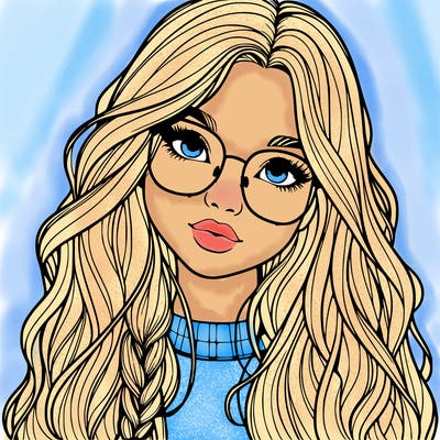 girl with long hair and freckles and glasses realistic