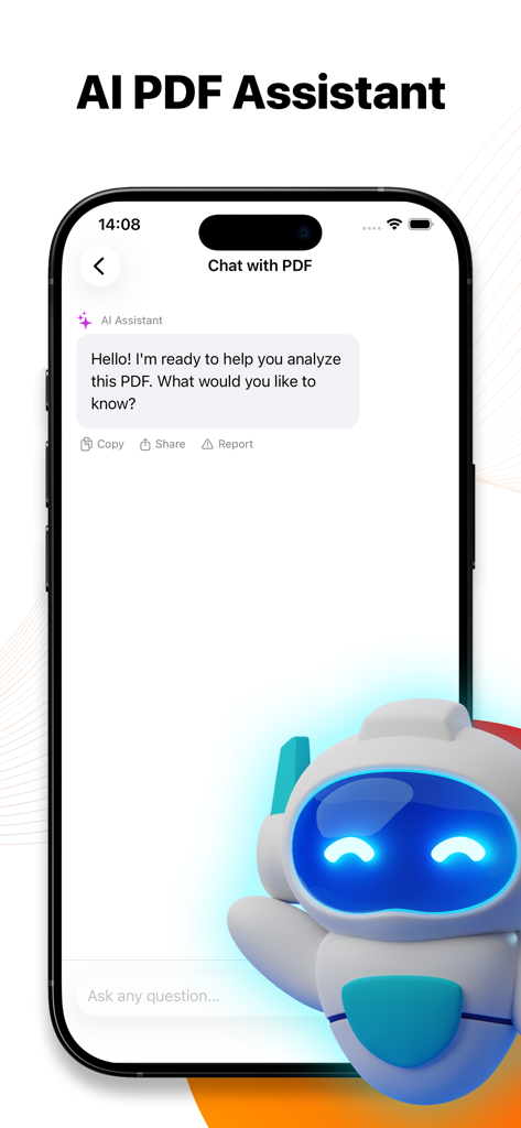 PDF AI: Reader & Scanner - AI PDF Assistant chat interface for analyzing documents