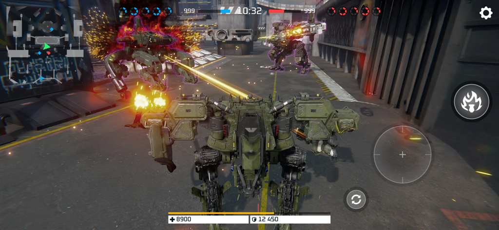 Armor Attack: Robot & Mecha - A green battle robot fighting an enemy mecha in a tactical sci-fi shooter.