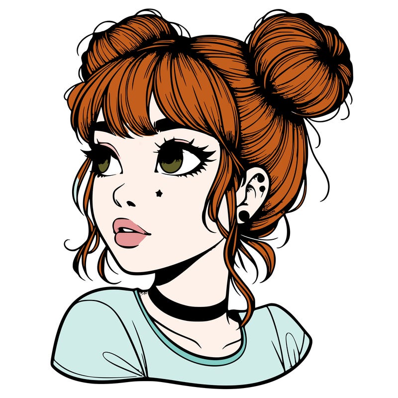 realistic girl with spacebuns