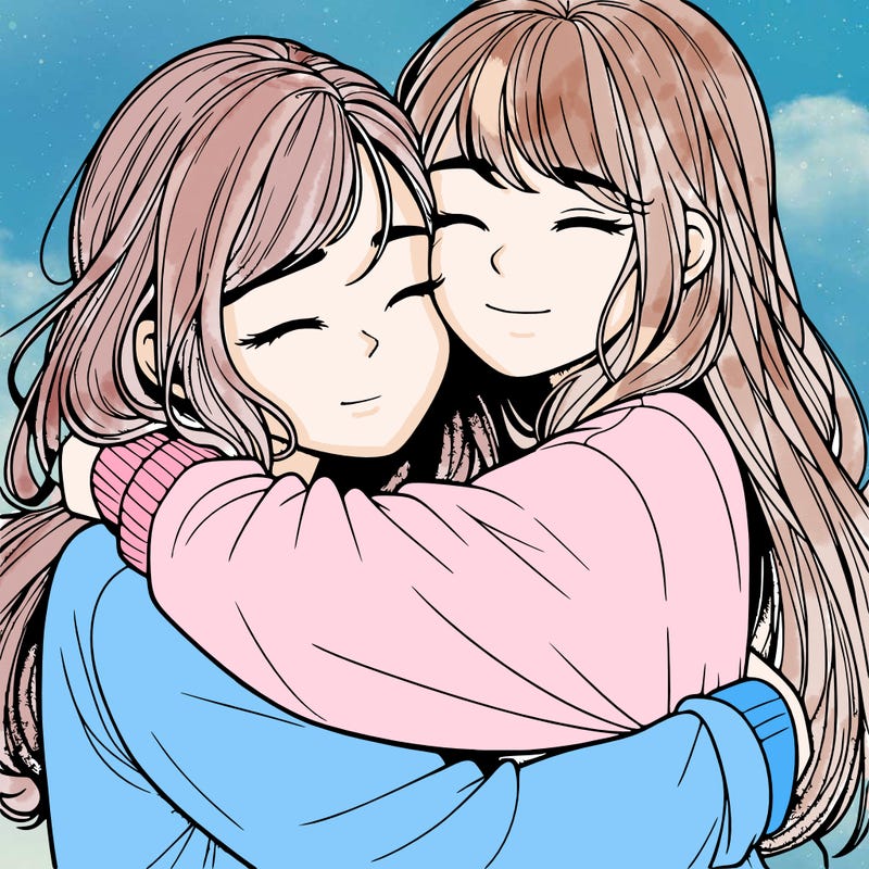 realistic two girls hugging
