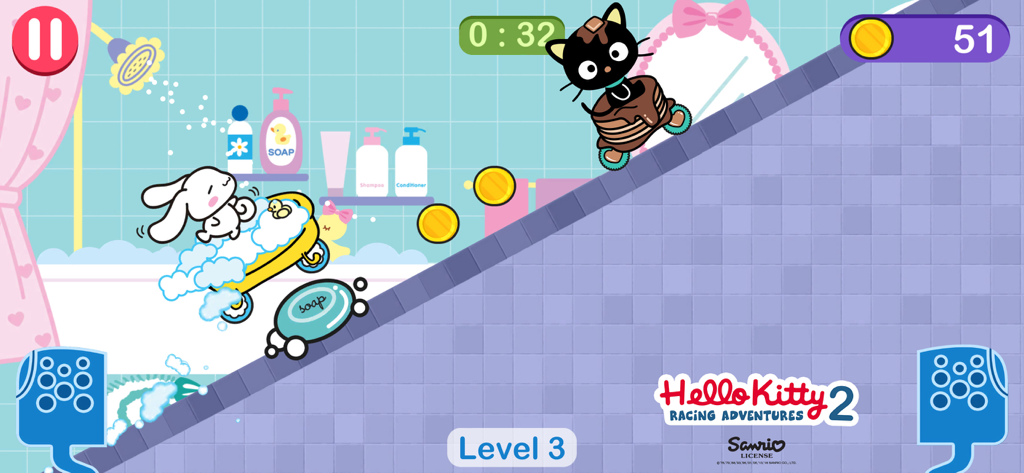 Hello Kitty car games for girl - Gameplay of Hello Kitty Racing Adventures 2 featuring Sanrio characters in a bathroom themed racing level