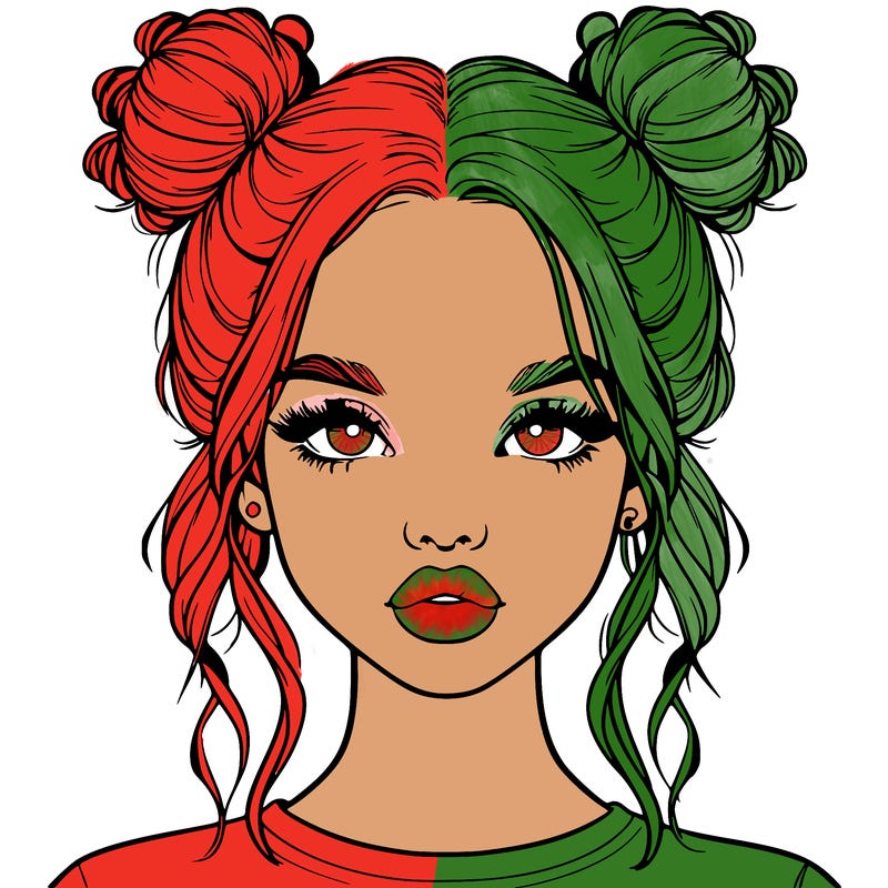 realistic girl with two buns in hair and lips