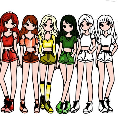 a group of girls wearing crop tops and shorts