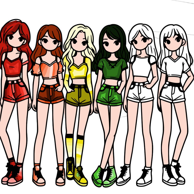 a group of girls wearing crop tops and shorts