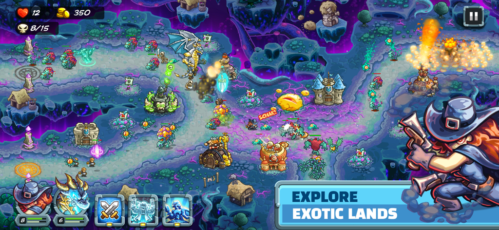 Kingdom Rush 5: Alliance TD - Captura de pantalla de jugabilidad de Kingdom Rush 5 Alliance TD mostrando héroes duales y estrategia de defensa de torres en tierras exóticas