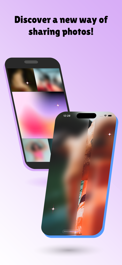 Plume - secure photo sharing - Two iPhones displaying the Plume app interface for secure photo sharing and discovery