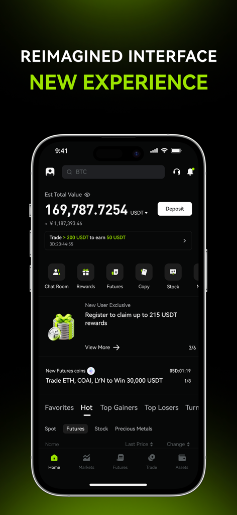 EasiCoin: Buy BTC & Crypto - Página principal de la aplicación móvil EasiCoin con una interfaz de usuario rediseñada para el trading y la gestión de carteras de criptomonedas.
